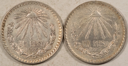 New Store Items 1923 & 1924 MEXICO 1 PESO SILVER, LOT OF 2, KM#455 – HIGH GRADE EXAMPLES!