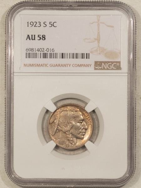 Buffalo Nickels 1923-S BUFFALO NICKEL – NGC AU-58, PRETTY! LOOKS CHOICE, PREMIUM QUALITY!