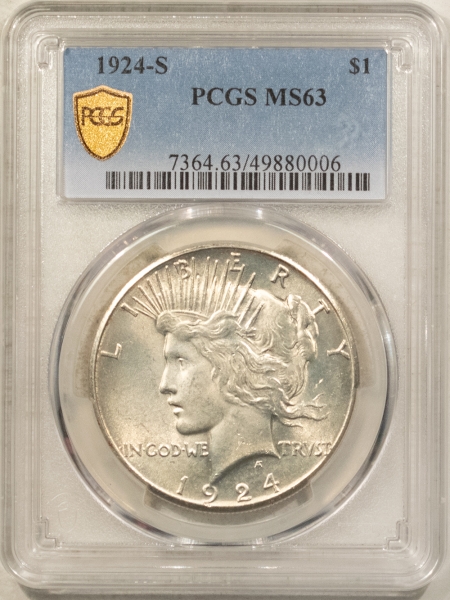 New Certified Coins 1924-S $1 PEACE DOLLAR – PCGS MS-63, LOOKS 65+ & PREMIUM QUALITY!