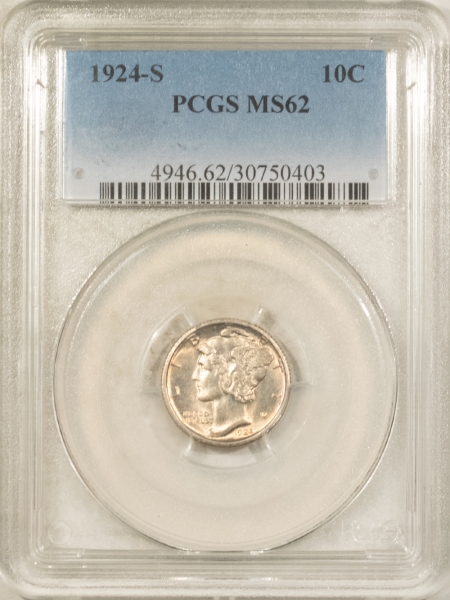 Mercury Dimes 1924-S MERCURY DIME – PCGS MS-62, FRESH & PLEASING, TOUGH!