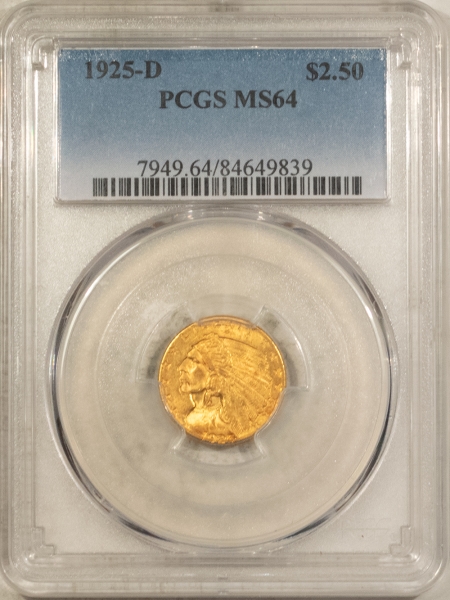 $2.50 1925-D $2.50 INDIAN GOLD QUARTER EAGLE – PCGS MS-64, #84649839