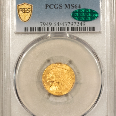 $2.50 1925-D $2.50 INDIAN GOLD – PCGS MS-64 CAC, LUSTROUS & PQ!