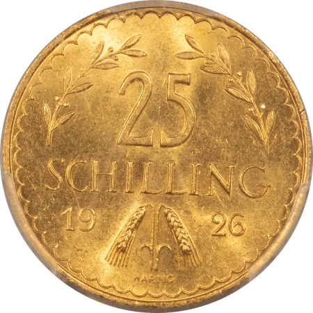 New Certified Coins 1926 AUSTRIA GOLD 25 SCHILLING – PCGS MS-64, KM-2841, FLASHY & LUSTROUS GOLD!