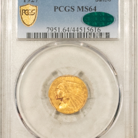 $2.50 1927 $2.50 INDIAN GOLD QUARTER EAGLE – PCGS MS-64 PREMIUM QUALITY! CAC APPROVED!