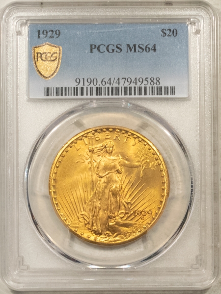 $20 1929 $20 ST GAUDENS GOLD DOUBLE EAGLE – PCGS MS-64, RARE DATE! #47949588!