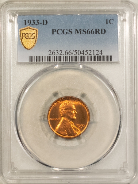 Lincoln Cents (Wheat) 1933-D LINCOLN CENT – PCGS MS-66 RD, LOOKS SUPERB! PREMIUM QUALITY+