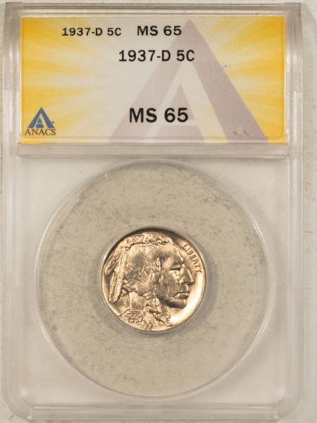 Buffalo Nickels 1937-D BUFFALO NICKEL – ANACS MS-65