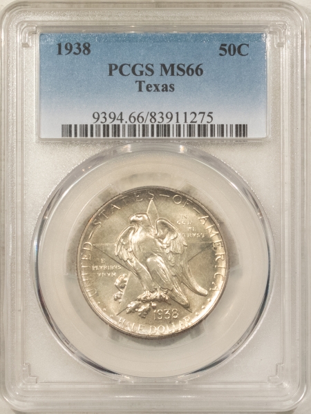 New Certified Coins 1938 TEXAS COMMEMORATIVE HALF DOLLAR – PCGS MS-66, LUSTROUS!