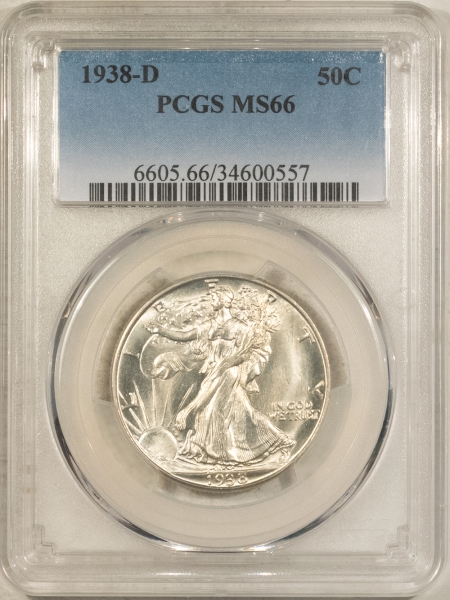 New Certified Coins 1938-D WALKING LIBERTY HALF DOLLAR – PCGS MS-66, PRISTINE & PREMIUM QUALITY!