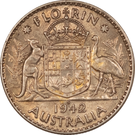 New Store Items 1942-S AUSTRALIA SILVER FLORIN, KM-40, ORIGINAL HIGH GRADE EXAMPLE W/LUSTER!