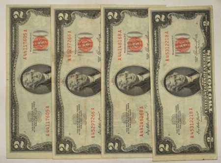 New Store Items 1953 $2 UNITED STATES RED SEAL NOTES, LOT/4, FR#1509 – VF/XF