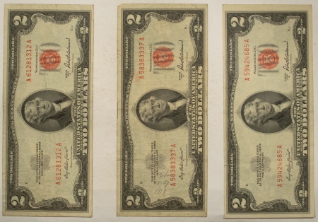 New Store Items 1953-A $2 UNITED STATES RED SEAL NOTES, LOT/3, FR#1510 – VERY FINE!