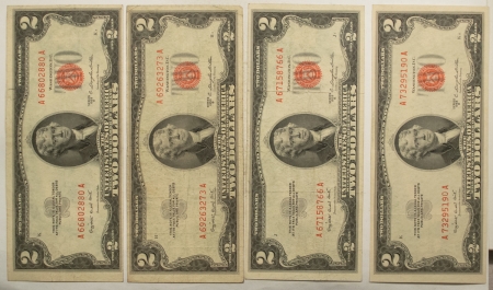 New Store Items 1953-B $2 UNITED STATES RED SEAL NOTES, LOT/4, FR#1511 – VF/VF+