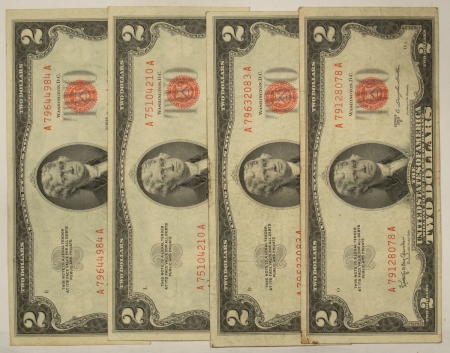 New Store Items 1953-C $2 UNITED STATES RED SEAL NOTES, LOT/4, FR#1512 – VERY FINE!