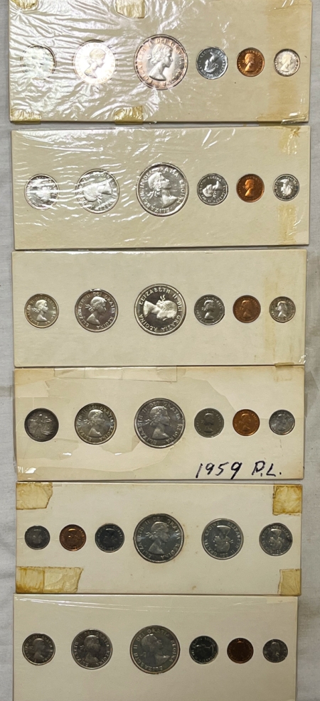 New Store Items 1954-1959 CANADA PL SPECIMEN 6 COIN SETS, ORIGINAL 6 SET RUN, GEM W/ ORIG CARDS