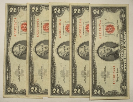 New Store Items 1963 $2 UNITED STATES RED SEAL NOTES, LOT/6, FR#1513 – VERY FINE!