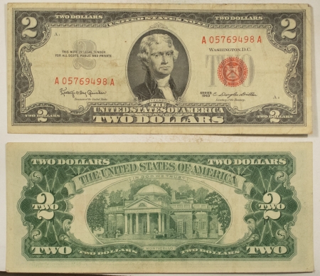 New Store Items 1963 $2 UNITED STATES RED SEAL NOTES, LOT/5, FR#1513 – VF/XF