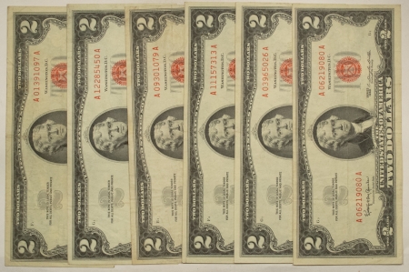 New Store Items 1963 $2 UNITED STATES RED SEAL NOTES, LOT/6, FR#1513 – VERY FINE!