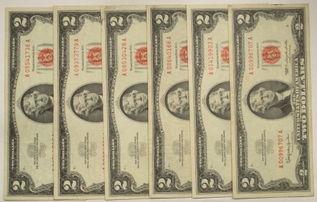 New Store Items 1963 $2 UNITED STATES RED SEAL NOTES, LOT/5, FR#1513 – VERY FINE!