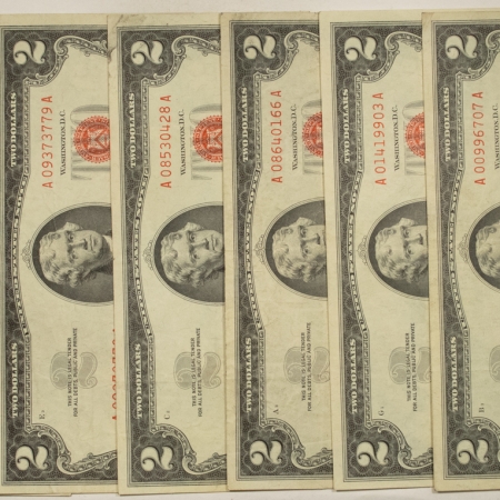 New Store Items 1963 $2 UNITED STATES RED SEAL NOTES, LOT/5, FR#1513 – VERY FINE!