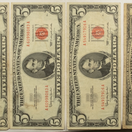 New Store Items 1963 $5 UNITED STATES RED SEAL NOTES, LOT OF 4, FR#1536 – VERY FINE!