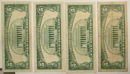 New Store Items 1963 $5 UNITED STATES RED SEAL NOTES, LOT OF 4, FR#1536 – VERY FINE!