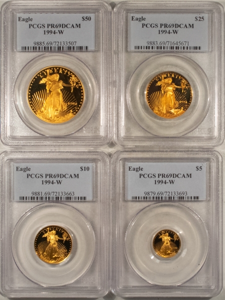 American Gold Eagles, Buffaloes, & Liberty Series 1994-P PROOF AMERICAN GOLD EAGLE 4 COIN SET, 1.85 AGW – PCGS PR-69 DCAM, MATCHED