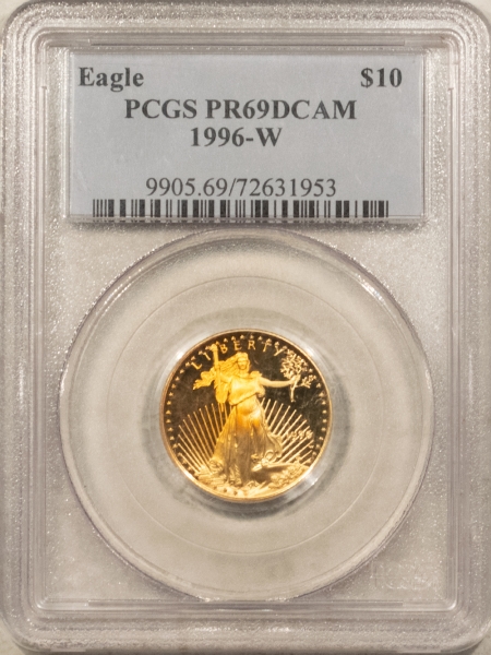 American Gold Eagles, Buffaloes, & Liberty Series 1996-W $10 PROOF AMERICAN GOLD EAGLE, 1/4 OZ – PCGS PR-69 DCAM, PRETTY!