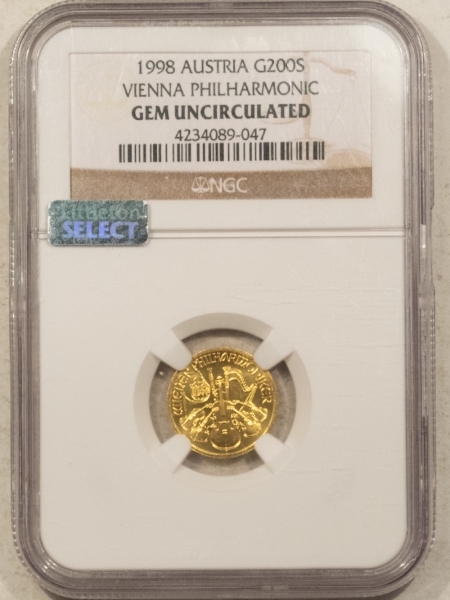 New Certified Coins 1998 AUSTRIA 1/10 OZ GOLD 200 SHILLINGS VIENNA PHILHARMONIC NGC GEM UNCIRCULATED