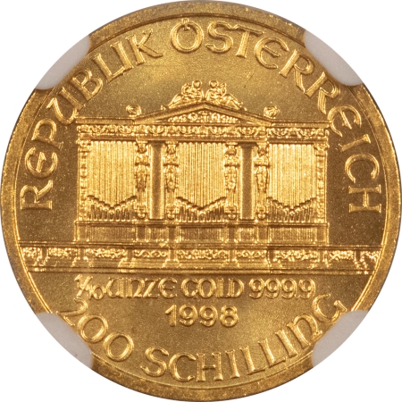 New Certified Coins 1998 AUSTRIA 1/10 OZ GOLD 200 SHILLINGS VIENNA PHILHARMONIC NGC GEM UNCIRCULATED