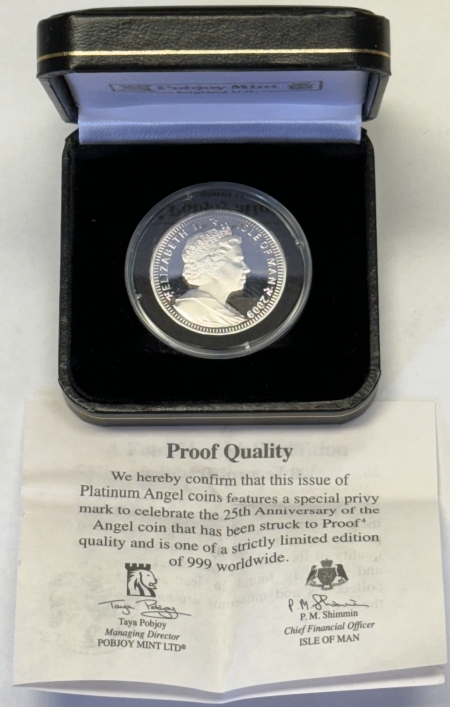 New Store Items 2009 ISLE OF MAN (POBJOY MINT) 1 OZ PLATINUM ANGEL, GEM PROOF, OGP & COA!