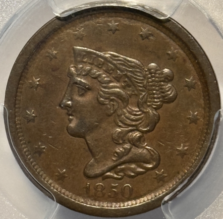 Braided Hair Half Cents 1850 BRAIDED HAIR HALF CENT – PCGS AU-50