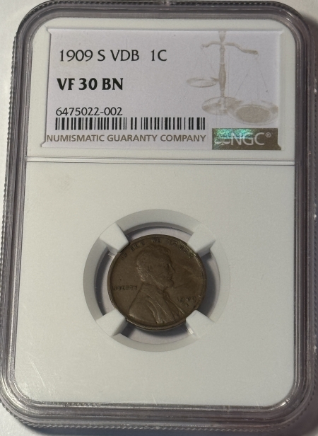 Lincoln Cents (Wheat) 1909-S VDB LINCOLN CENT – NGC VF-30 BN