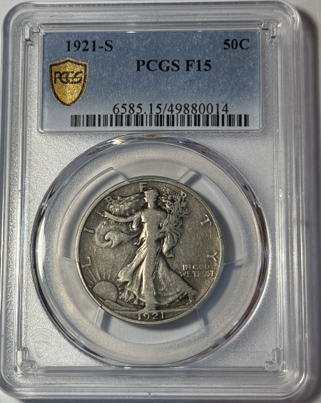 New Certified Coins 1921-S WALKING LIBERTY HALF DOLLAR – PCGS F-15