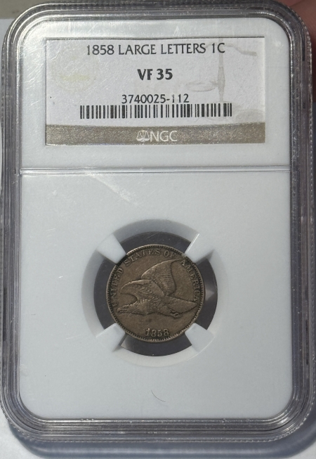 Flying Eagle 1858 FLYING EAGLE CENT – LARGE LETTERS NGC VF-35