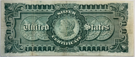 Large Silver Certificates 1886 $5 SILVER CERTIFICATE, SILVER DOLLAR BACK, FR#263 – PMG VERY FINE 25, NICE