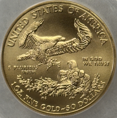 American Gold Eagles, Buffaloes, & Liberty Series 2012 $50 AMERICAN GOLD EAGLE, 1 OZ – ANACS MS-70, 1ST DAY OF ISSUE, CERT #01/93