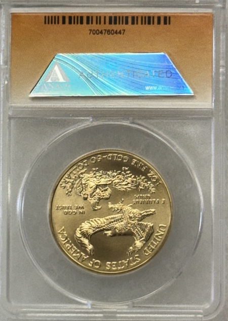 American Gold Eagles, Buffaloes, & Liberty Series 2012 $50 AMERICAN GOLD EAGLE, 1 OZ – ANACS MS-70, 1ST DAY OF ISSUE, CERT #01/93