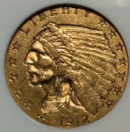 $2.50 1912 $2.50 INDIAN GOLD GSA HOARD NGC AU-58, GSA ON LABEL