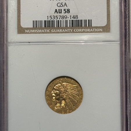 $2.50 1915 $2.50 INDIAN GOLD GSA HOARD NGC AU-58, GSA ON LABEL