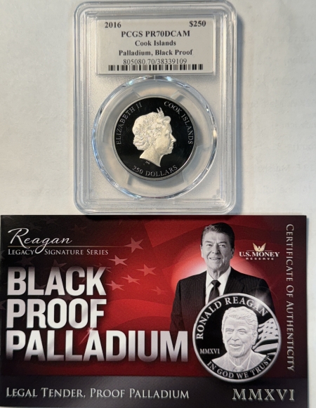 Bullion 2016 $250 COOK ISLANDS 1 OZ PALLADIUM RONALD REAGAN LEGACY SIGN PCGS PR-70 DCAM