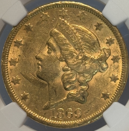 $20 1869-S $20 LIBERTY GOLD DOUBLE EAGLE – NGC AU-55