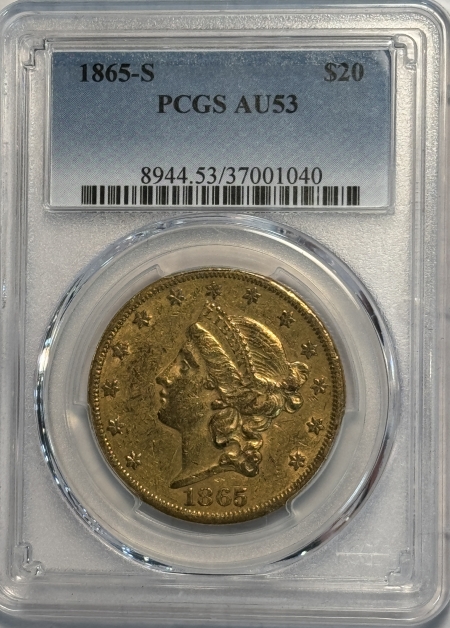 $20 1865-S $20 LIBERTY GOLD DOUBLE EAGLE – PCGS AU-53