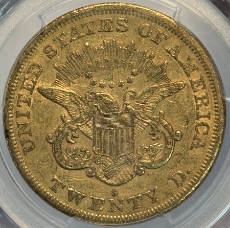 $20 1865-S $20 LIBERTY GOLD DOUBLE EAGLE – PCGS AU-53