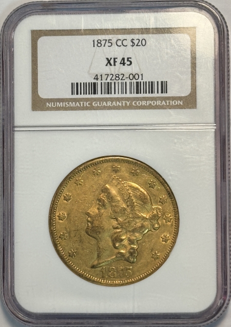 $20 1875-CC $20 LIBERTY GOLD DOUBLE EAGLE – NGC XF-45, CARSON CITY!