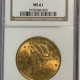 $20 1894 $20 LIBERTY GOLD DOUBLE EAGLE – PCGS MS-61