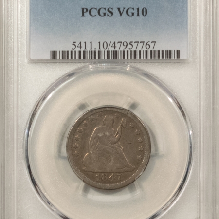 Liberty Seated Quarters 1847-O LIBERTY SEATED QUARTER – PCGS VG-10, TOUGH DATE!