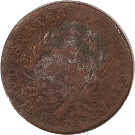 Flowing Hair Large Cents 1793 WREATH FLOWING HAIR LARGE CENT, VINE & BARS EDGE – PCGS GENUINE, STRONG DET