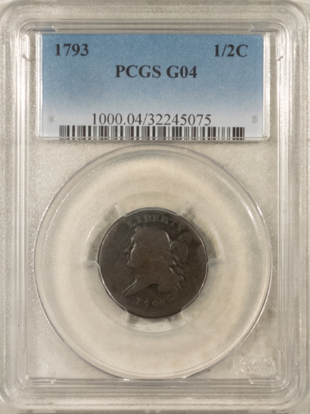 Liberty Cap Half Cents 1793 LIBERTY CAP HALF CENT – PCGS G-4, CHOCOLATE BROWN, STRONG DATE!