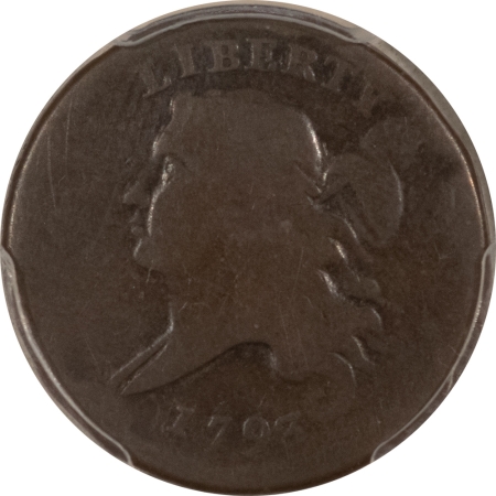 Liberty Cap Half Cents 1793 LIBERTY CAP HALF CENT – PCGS G-4, CHOCOLATE BROWN, STRONG DATE!